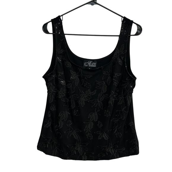 Evening Glam Embroidered Floral Tank Alex Evenings Cocktail Chic Black XL - Picture 1 of 6